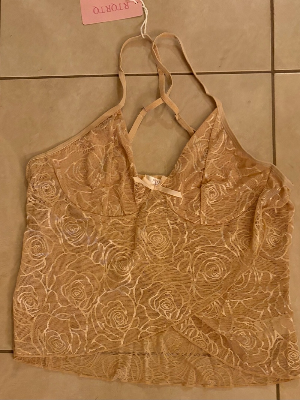 Sheer Rose Lace Cami Top in Nude